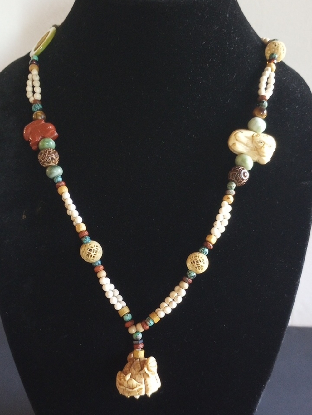 Handcrafted Multicolor Beaded Pendant Necklace - Ivory & Earth Tones